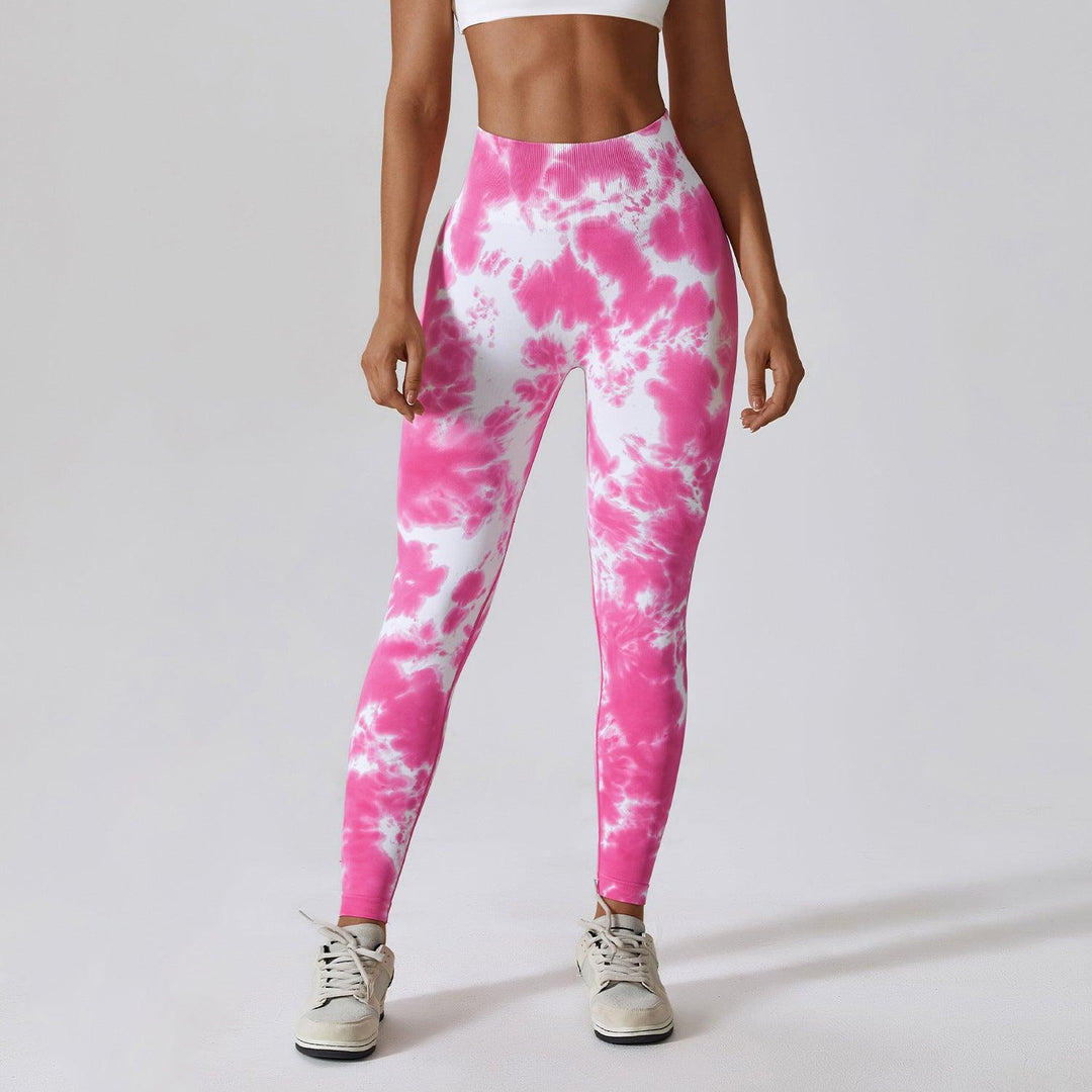 Seamless High Waist Peach Sports Trousers Waist One-piece Splash-dyeing Yoga Trousers-THAT FASHION STORE