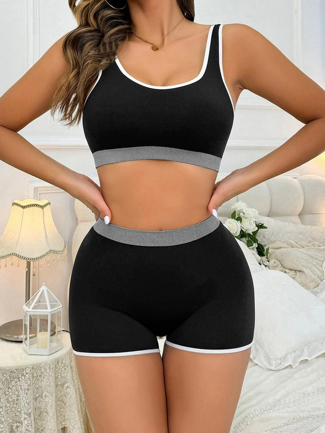 Seamless women's underwear two-piece set, soft and high elastic sports vest set, cotton women's bra and flat pants set-THAT FASHION STORE