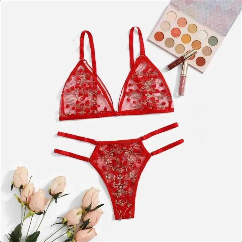 Sexy Lace Lingerie Set Women's Underwear Transparent Bra Party Sets Lace Lingerie Bra Set Underwear Set S-L Size-THAT FASHION STORE