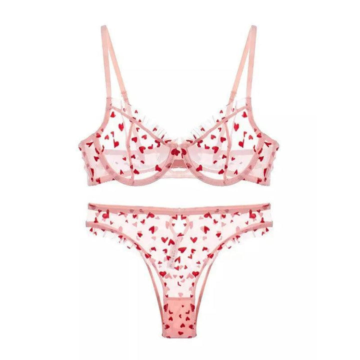 Sexy Lace Ultra-thin Lingerie Set Women's Perspective Heart-shaped Print Bra Top Female Soft Bra Set Transparent Bra Briefs Set-THAT FASHION STORE