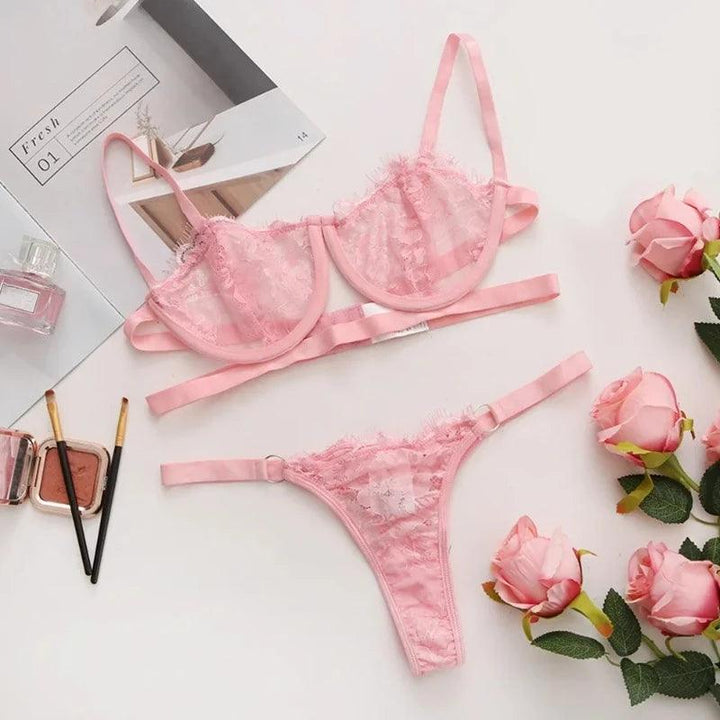 Sexy Lingerie Woman Lace Transparent Underwear Fairy Embroidery Brief Sets Delicate Bra Kit Push Up Breves Sets Thin Erotic Bras-THAT FASHION STORE