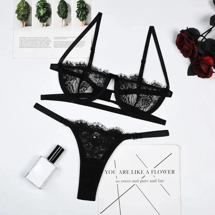 Sexy Lingerie Woman Lace Transparent Underwear Fairy Embroidery Brief Sets Delicate Bra Kit Push Up Breves Sets Thin Erotic Bras-THAT FASHION STORE