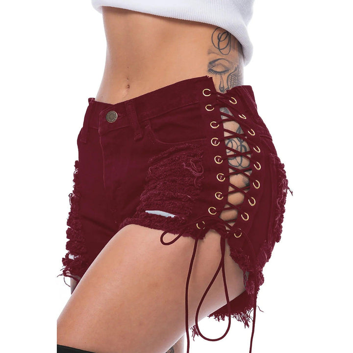 Sexy Ripped Tassel Jeans Streetwear High Waist Straight Denim Shorts 2022 Summer New Women Lace-Up Hole Hollow Out Jean Shorts-THAT FASHION STORE