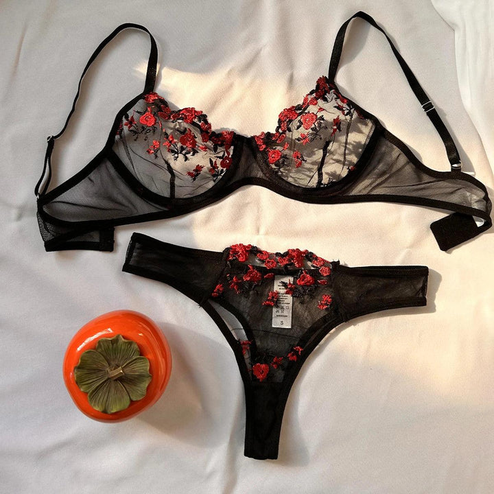 Sexy Set Womens Underwear Exotic Emotional Bra Set Embroidered Print Brassiere Lingerie Set Women's Set Push Up Thin Bralette-THAT FASHION STORE