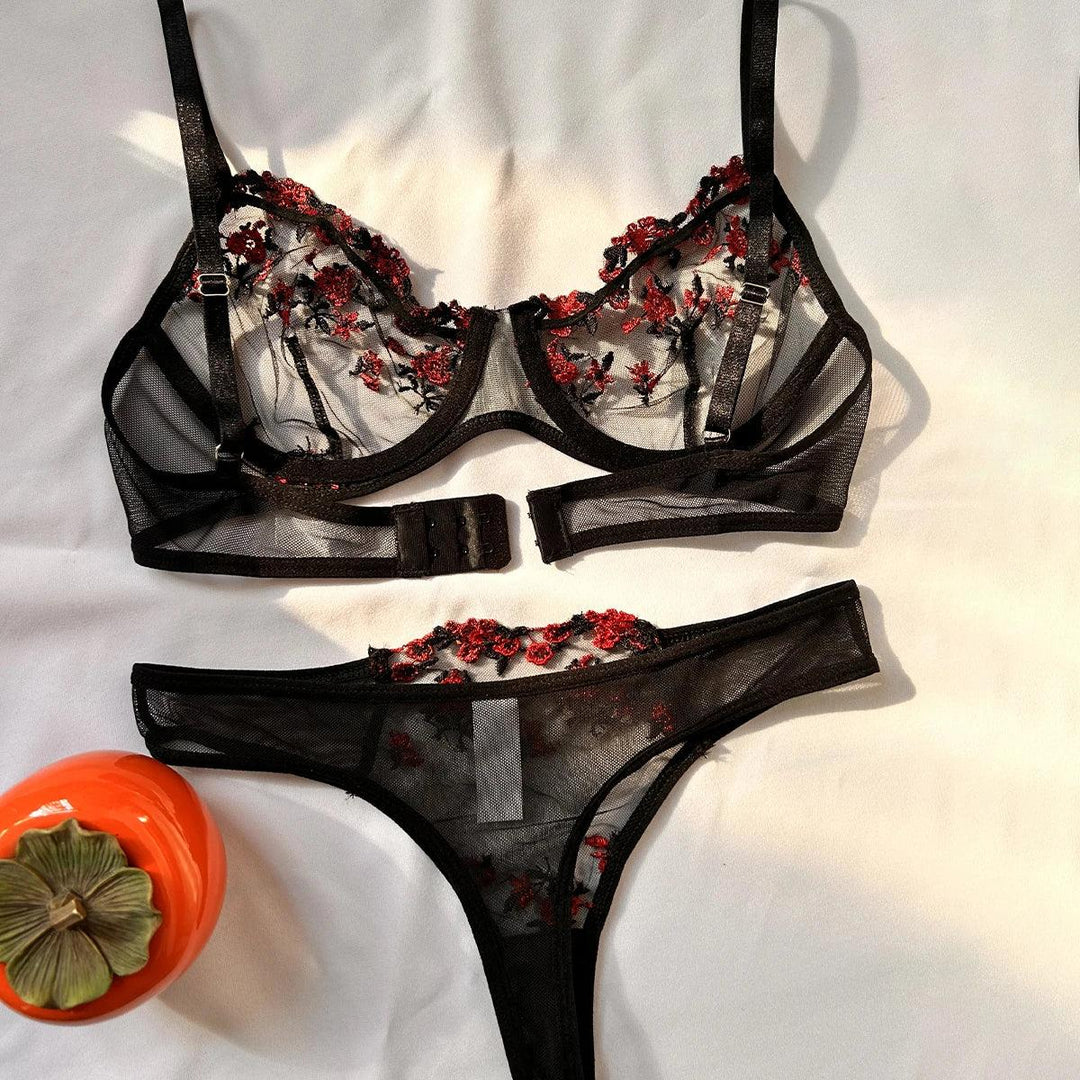 Sexy Set Womens Underwear Exotic Emotional Bra Set Embroidered Print Brassiere Lingerie Set Women's Set Push Up Thin Bralette-THAT FASHION STORE