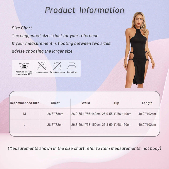 Sexy Womens Solid Color Adjustable Strappy Dresses Lingerie Sides Split High Cut Sleeveless Bodycon Dress Cosplay Party Clubwear-THAT FASHION STORE