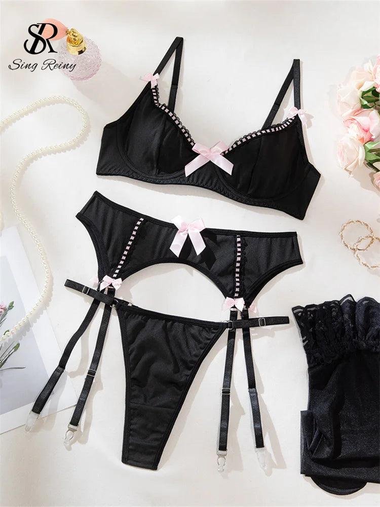 SINGREINY Female Bow Corset Sexy Bra&Brief Sets Strapless Garter Slim Club Sleepwear Fashion Sleeveless Sheath Underwear Suits-THAT FASHION STORE