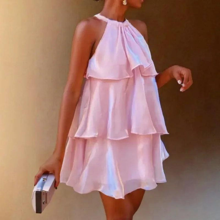 SKinny Mesh ruffled neck hanging dress for summer women Dresses 2024 New Solid SLeveness Loose Mini Sling Dress Woman-THAT FASHION STORE