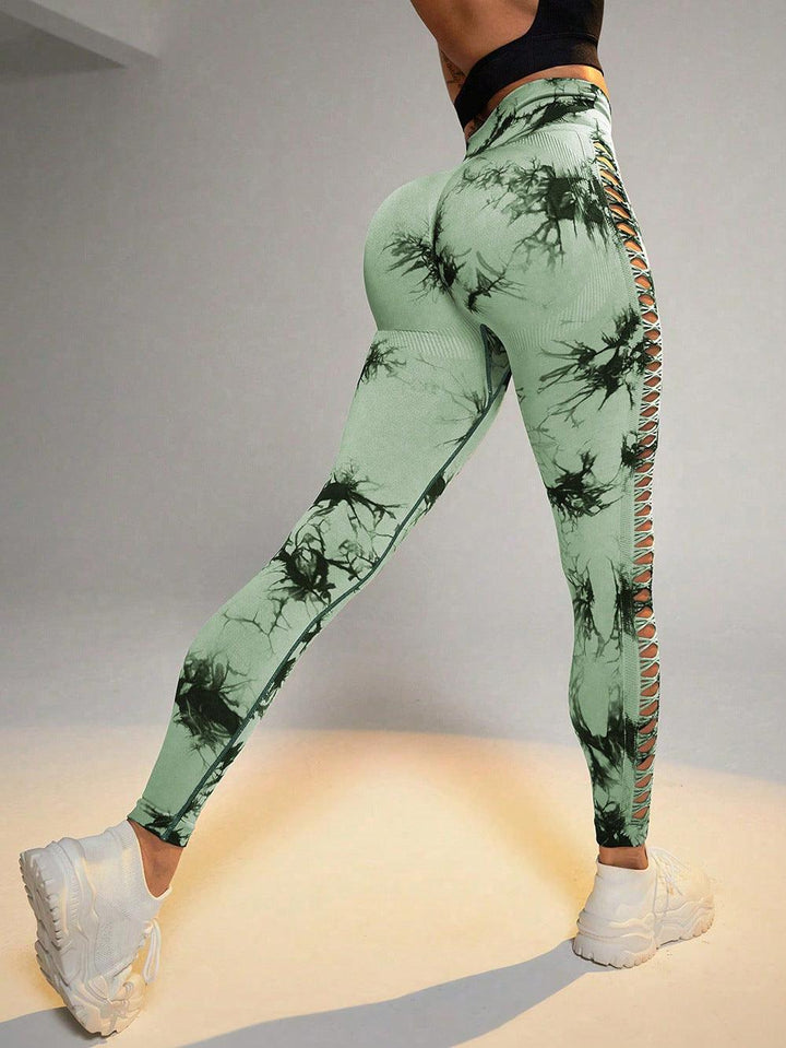 Sports Breathable Quick-drying Side Hollow Tie-dye Yoga Pants-THAT FASHION STORE