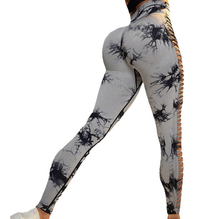 Sports Breathable Quick-drying Side Hollow Tie-dye Yoga Pants-THAT FASHION STORE