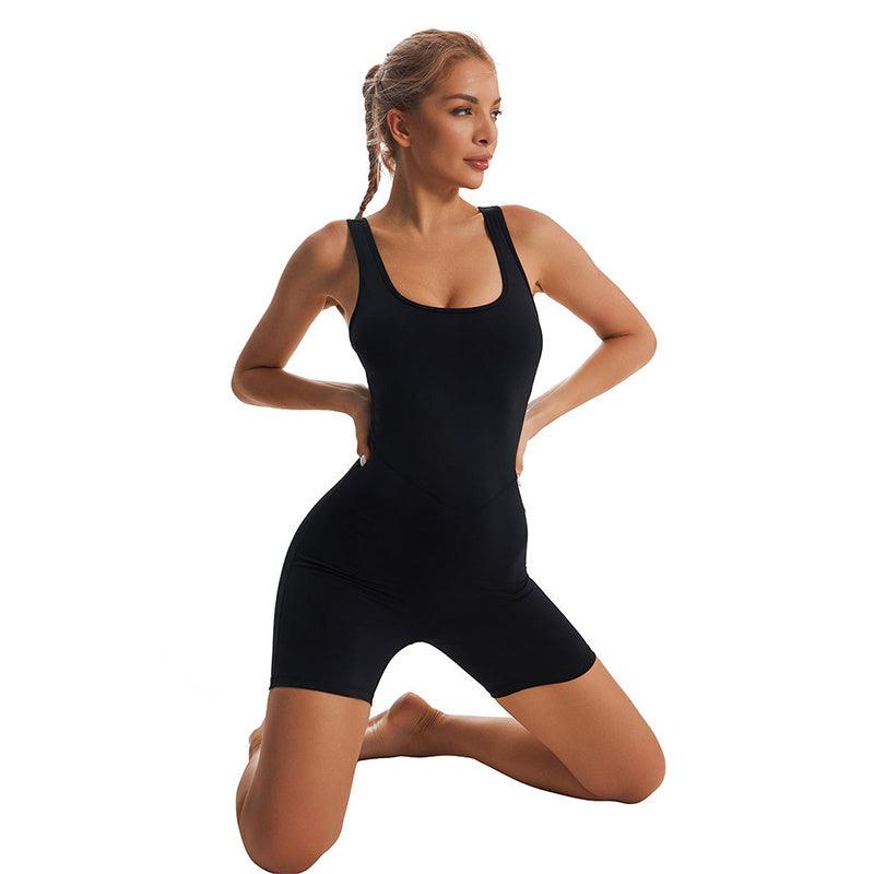 Square Collar Sleeveless Backless Yoga Jumpsuit For Women Fitness Shorts Leggings Tracksuit Stretch Slim Fashion Sports Bodysuit-THAT FASHION STORE