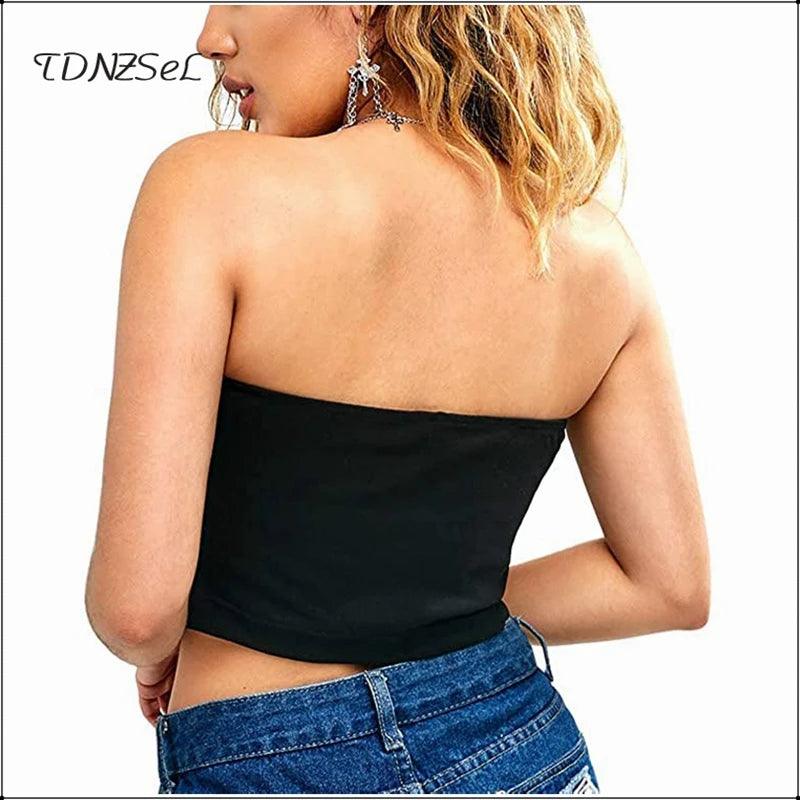 Strapless Tube Top Black White Street Basic Stretchy All-match Women Crop Tops Summer Beach Sports Tube Top 2020 Plus Size Camis-THAT FASHION STORE