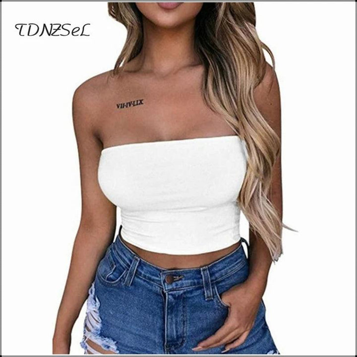 Strapless Tube Top Black White Street Basic Stretchy All-match Women Crop Tops Summer Beach Sports Tube Top 2020 Plus Size Camis-THAT FASHION STORE