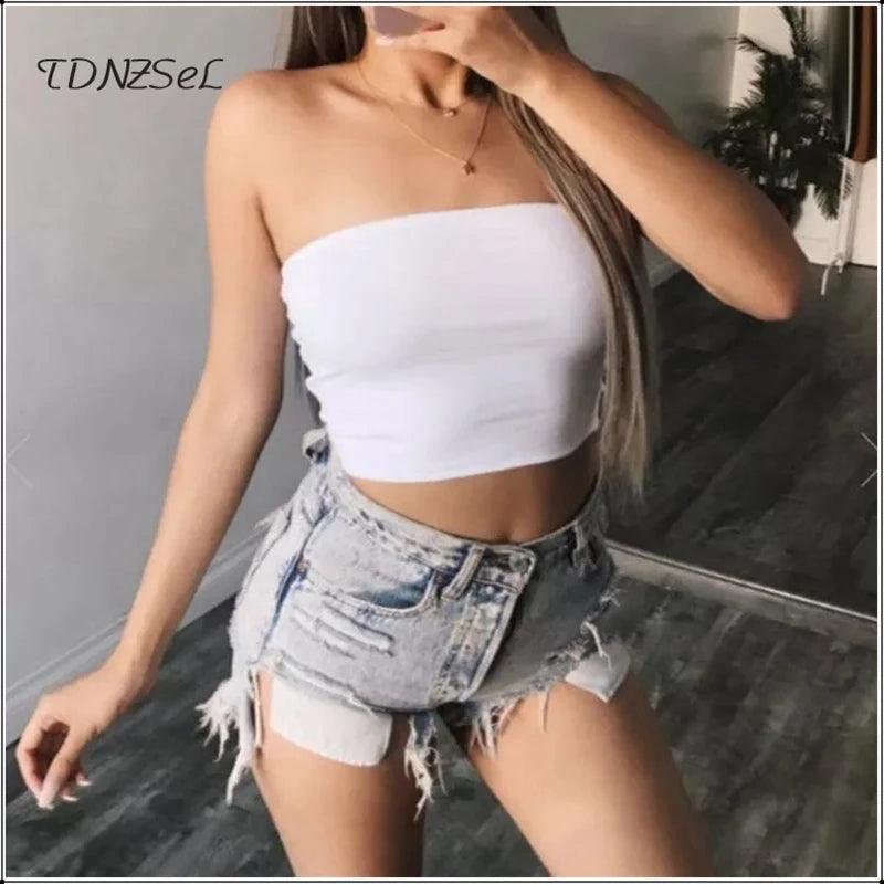 Strapless Tube Top Black White Street Basic Stretchy All-match Women Crop Tops Summer Beach Sports Tube Top 2020 Plus Size Camis-THAT FASHION STORE