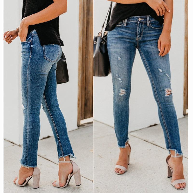 Stretch jeans with holes-THAT FASHION STORE