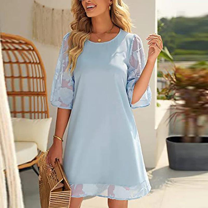 Summer Elegant Dresses For Women O Neck Half Sleeve Lace Patchwork Casual Mini Dress Women Beach Holiday Dress White-THAT FASHION STORE