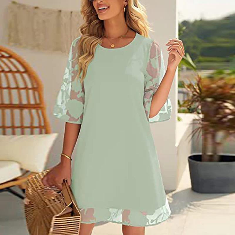 Summer Elegant Dresses For Women O Neck Half Sleeve Lace Patchwork Casual Mini Dress Women Beach Holiday Dress White-THAT FASHION STORE