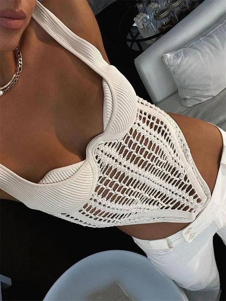 TARUXY Fishbone Waist Crocheted Knitted Crop Tops Women Vest Tee 2024 Summer Sexy Sleeveless Hollow Out Y2K Tops Corset Top-THAT FASHION STORE