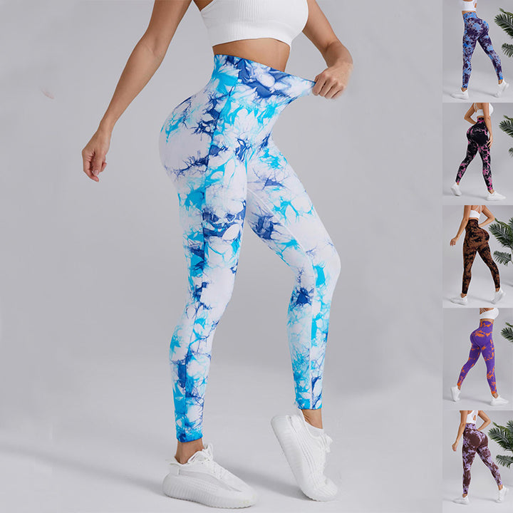 Tie-dye Printed Yoga Pants Fashion Seamless High-waisted Hip-lifting Trousers Sports Running Fitness Pants For Womens Clothing-THAT FASHION STORE