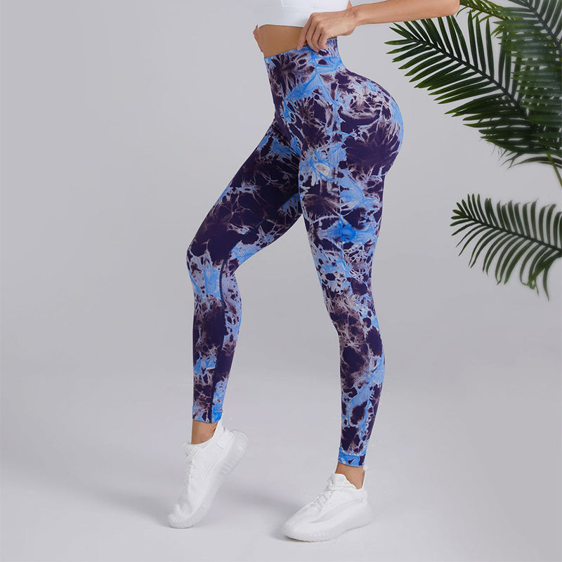 Tie-dye Printed Yoga Pants Fashion Seamless High-waisted Hip-lifting Trousers Sports Running Fitness Pants For Womens Clothing-THAT FASHION STORE