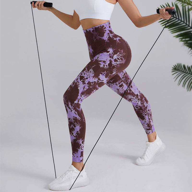 Tie-dye Printed Yoga Pants Fashion Seamless High-waisted Hip-lifting Trousers Sports Running Fitness Pants For Womens Clothing-THAT FASHION STORE