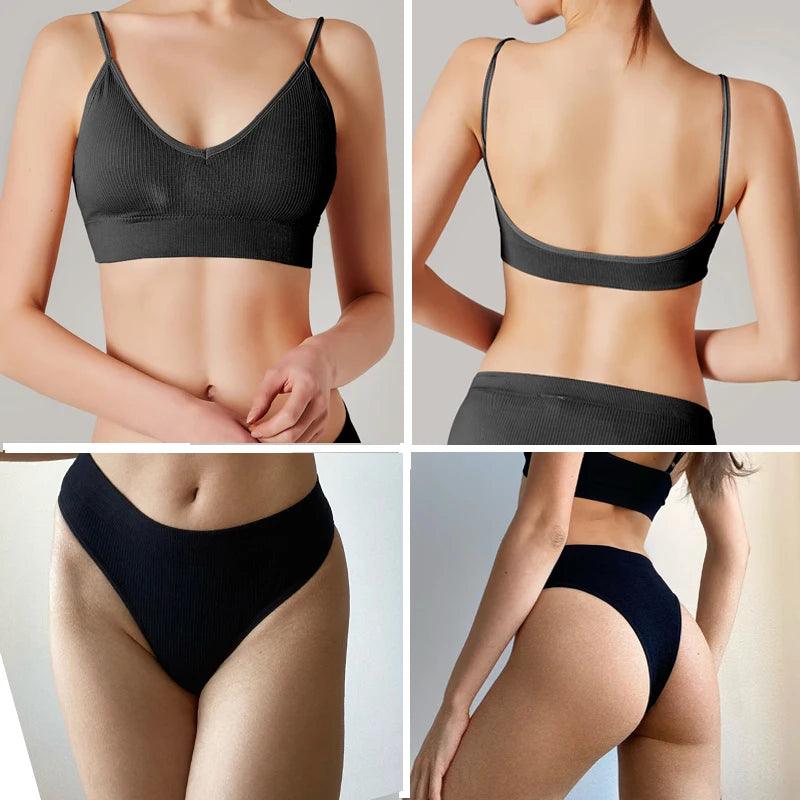 Women Bras Panties Set Seamless U-Back Bras Female Sexy Brazilian Pants Underwear Suit Removable Pad Push Up Bralette Lingerie-THAT FASHION STORE