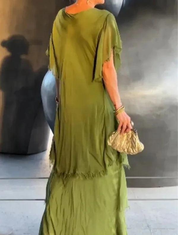 Women Dress Sexy Long Dresses V Neck Short Sleeve Ruffles Slim Mom Party Maxi Elegant Splice A Line Vestidos High Waist 2024-THAT FASHION STORE