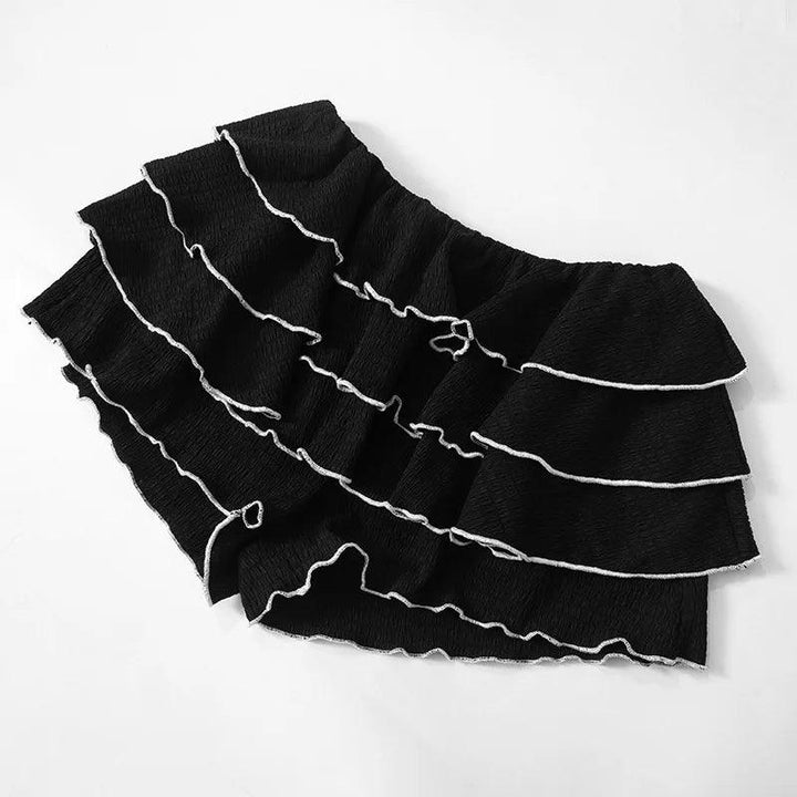 Women Pleated Mesh Ruffles 2 Piece Set Bow Strapless Crop Tops + Mini Cake Shorts Skirts Casual Summer Streetwear Party Outfits-THAT FASHION STORE