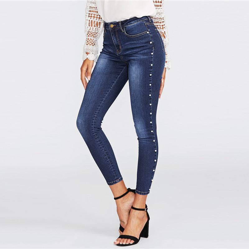 Women's beaded skinny jeans-THAT FASHION STORE