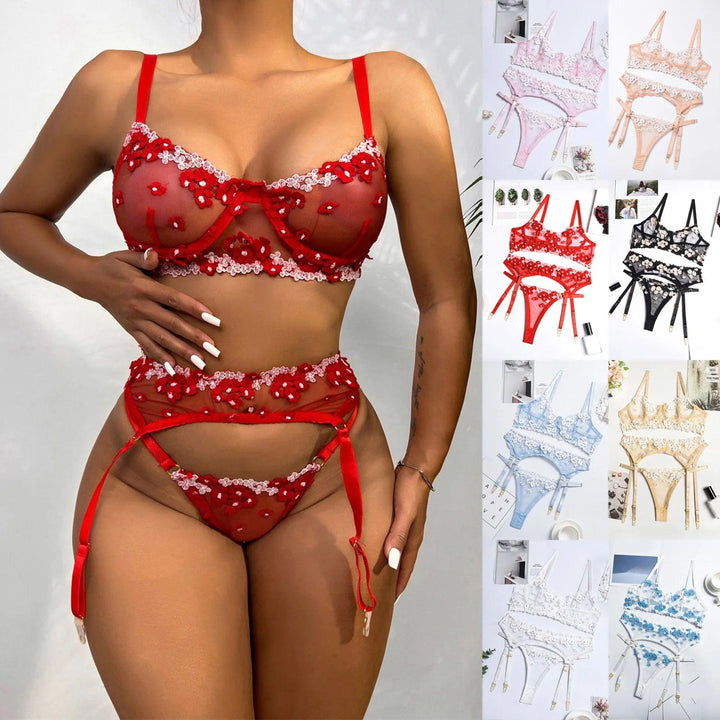 Women's Floral Embroidery Underwear Set Adjustable Shoulder Strap Transparent Lace Lingerie Summer Small Fresh Lingerie Set-THAT FASHION STORE