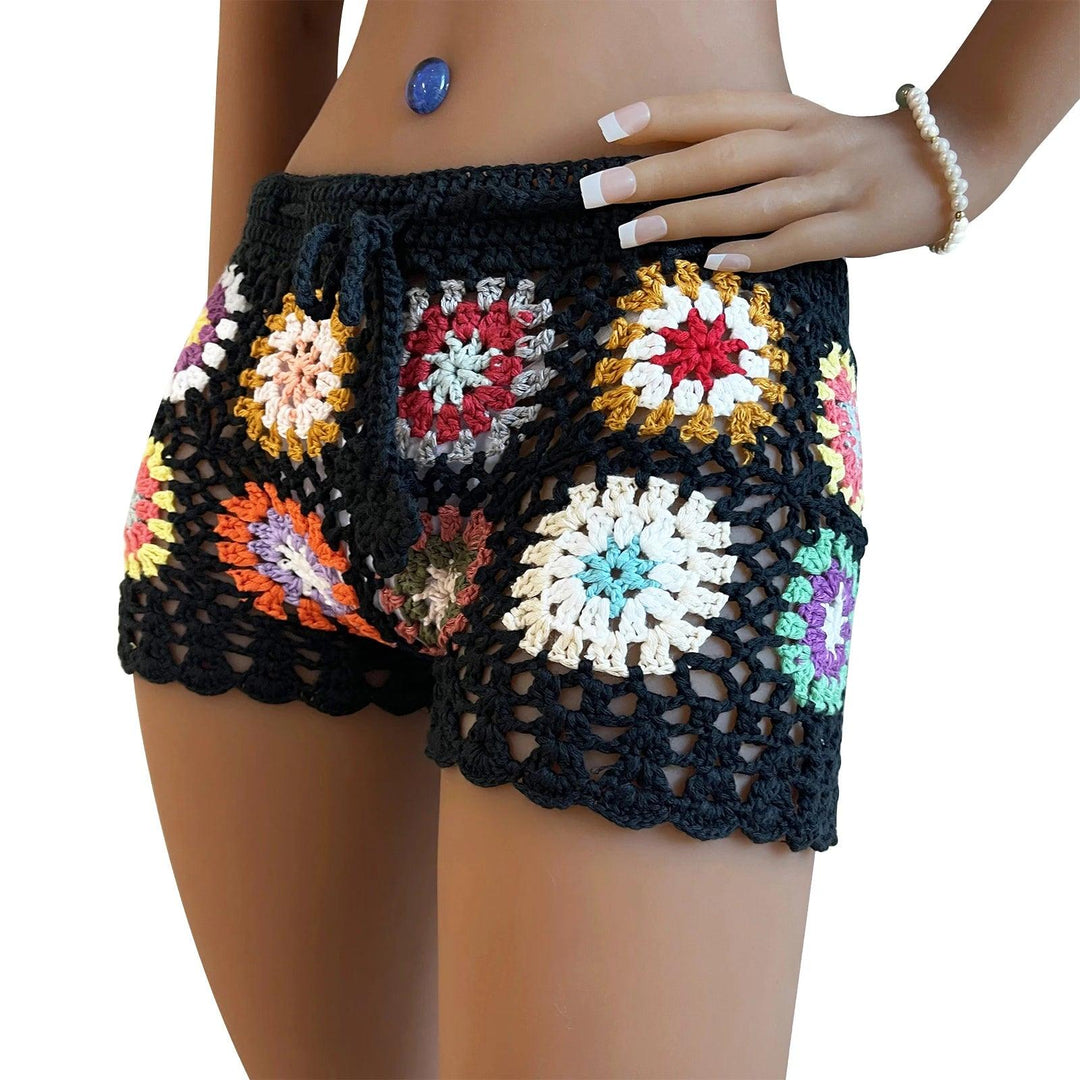 Women's Knit Crochet Shorts Beach Summer Casual Hollow Out Elastic Waist Drawstring Short Pants Female Lounge Sleep Bottoms Y2K-THAT FASHION STORE