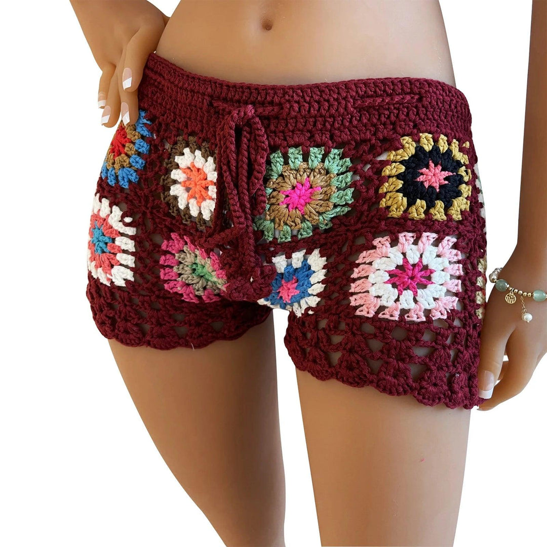 Women's Knit Crochet Shorts Beach Summer Casual Hollow Out Elastic Waist Drawstring Short Pants Female Lounge Sleep Bottoms Y2K-THAT FASHION STORE