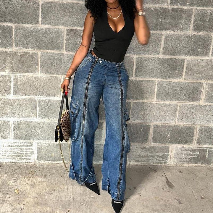 Women's Low Waist Zipper Stitching Jeans-THAT FASHION STORE