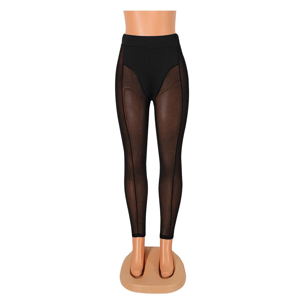 Women's Mesh Stretch Black Tight Trousers Leggings-THAT FASHION STORE