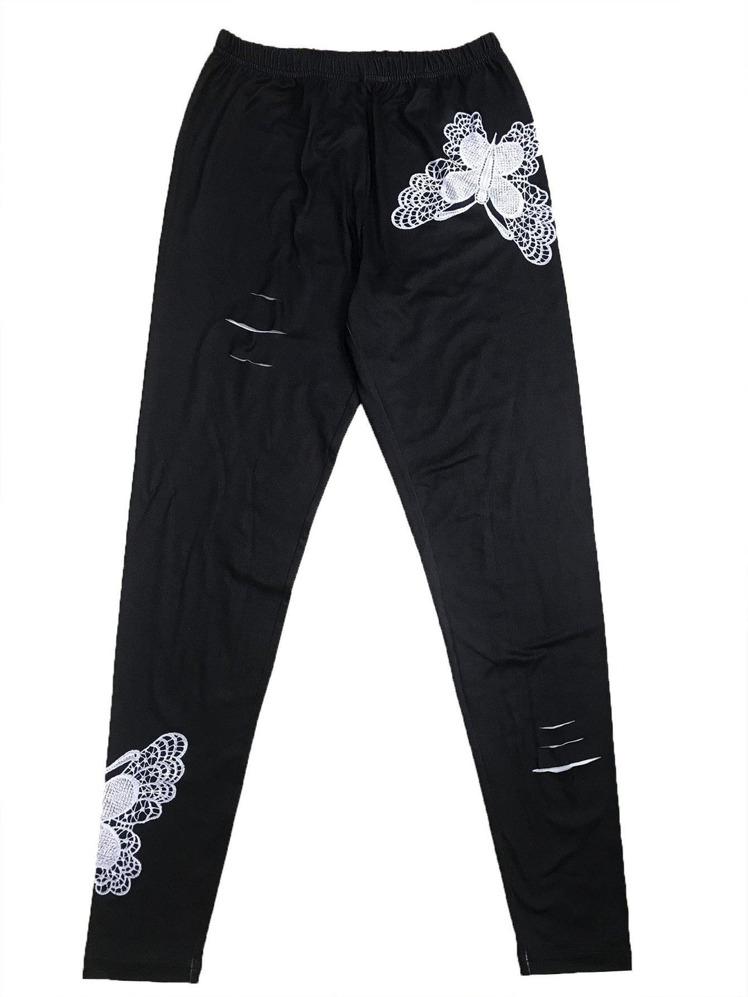 Women's Ripped Butterfly Print Imitation Denim Leggings-THAT FASHION STORE