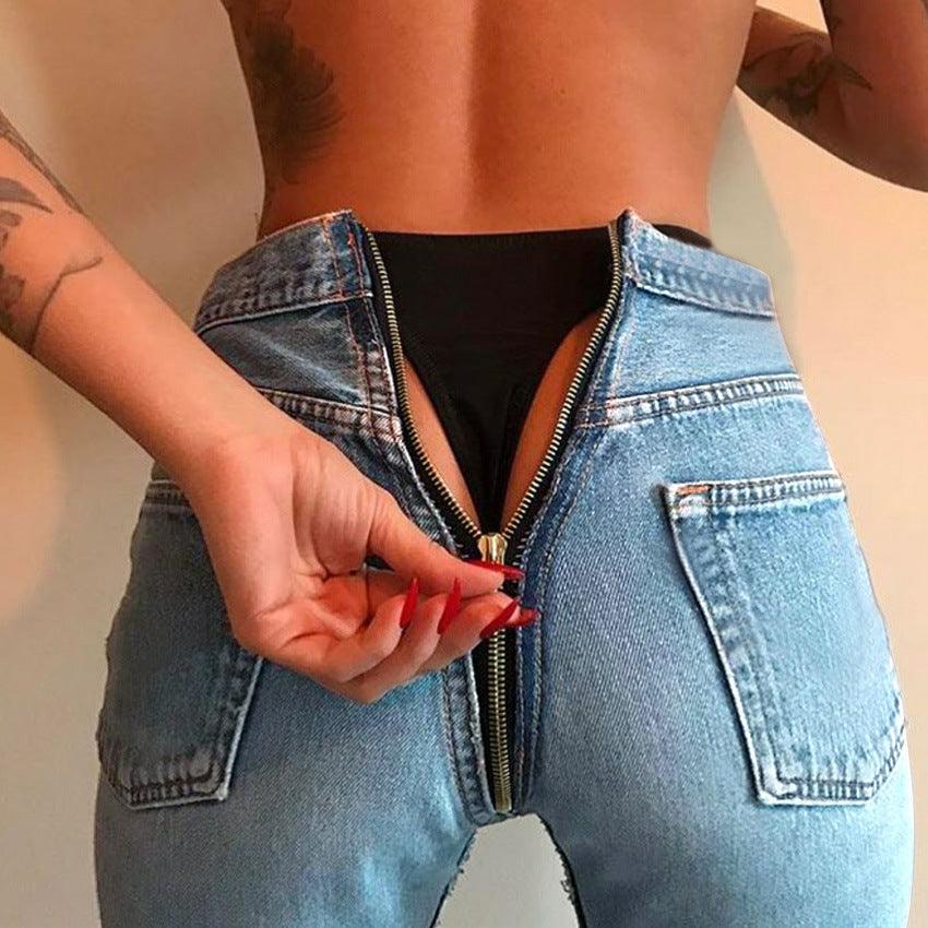 Women's Sexy Back Zipper Skinny Jeans-THAT FASHION STORE