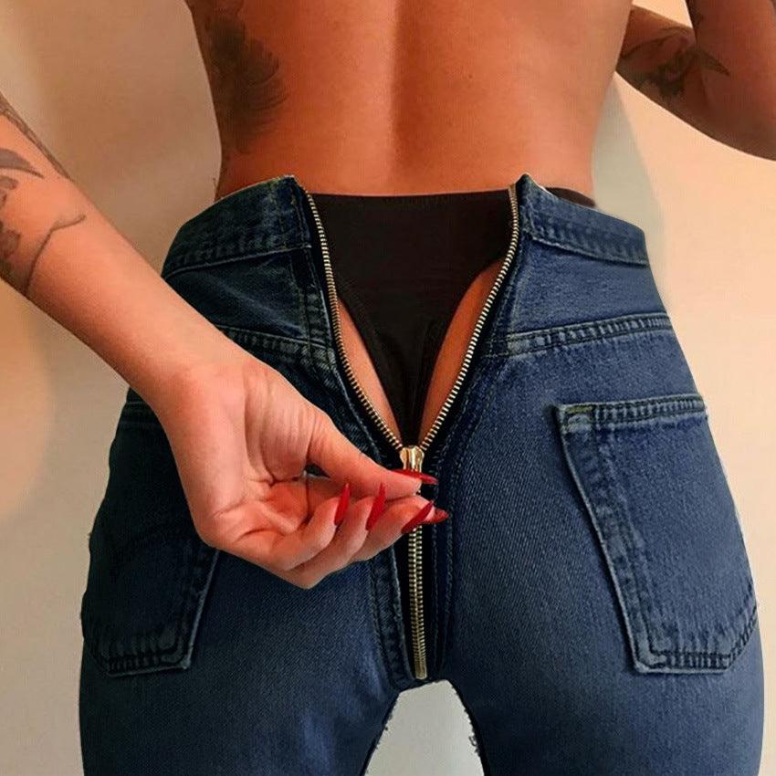 Women's Sexy Back Zipper Skinny Jeans-THAT FASHION STORE