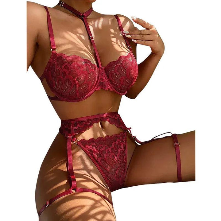 Women'S Sexy Lace Lingerie Set Teddy Lace Erotic Bikini 3pcs Bra And Panty Garters Sets See Through Babydoll Lingerie For Women-THAT FASHION STORE