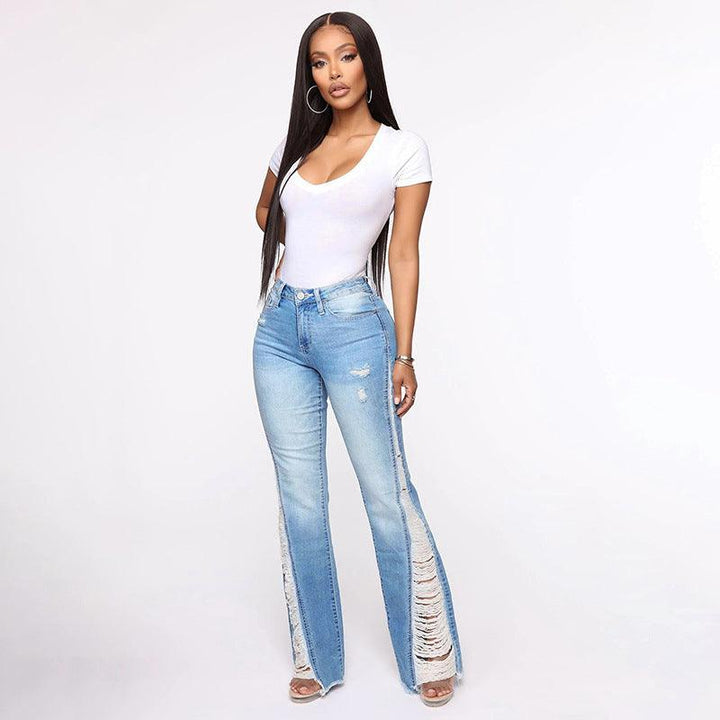 Women's Stretch Ripped Flared Jeans-THAT FASHION STORE