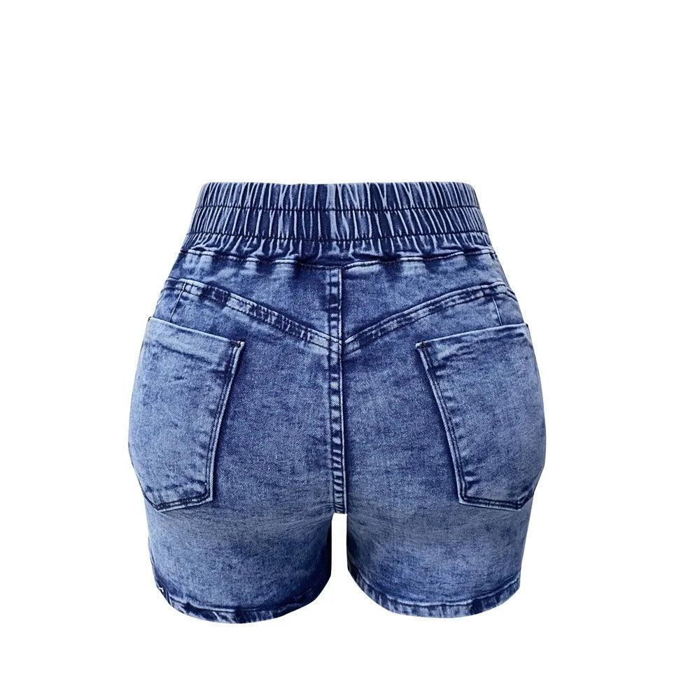 Women Summer Denim Shorts Ladies Elastic Waist Bandage Jeans Skinny Short Pants Feminina-THAT FASHION STORE