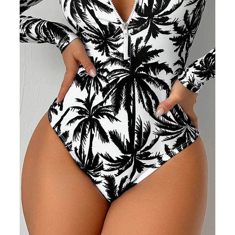 Women Summer Printed Swimsuit Fashion High Waist Pure Cotton Swimsuit Sexy Tight Conservative One Piece Swimsuit-THAT FASHION STORE