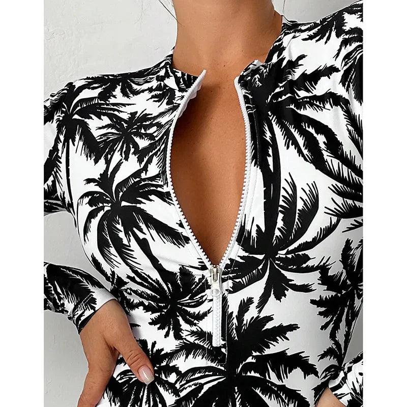 Women Summer Printed Swimsuit Fashion High Waist Pure Cotton Swimsuit Sexy Tight Conservative One Piece Swimsuit-THAT FASHION STORE