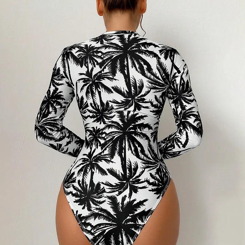 Women Summer Printed Swimsuit Fashion High Waist Pure Cotton Swimsuit Sexy Tight Conservative One Piece Swimsuit-THAT FASHION STORE