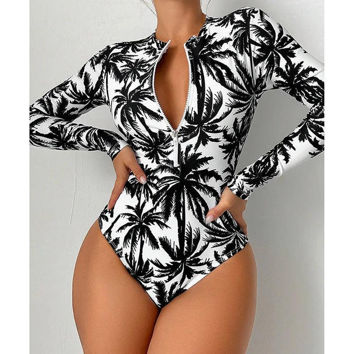 Women Summer Printed Swimsuit Fashion High Waist Pure Cotton Swimsuit Sexy Tight Conservative One Piece Swimsuit-THAT FASHION STORE