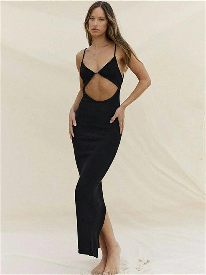 wsevypo Backless Suspender Beach Dress Elegant Party Women Sleeveless V-Neck Cutout Bodycon Mini Sundress Sexy Split Wrap Dress-THAT FASHION STORE