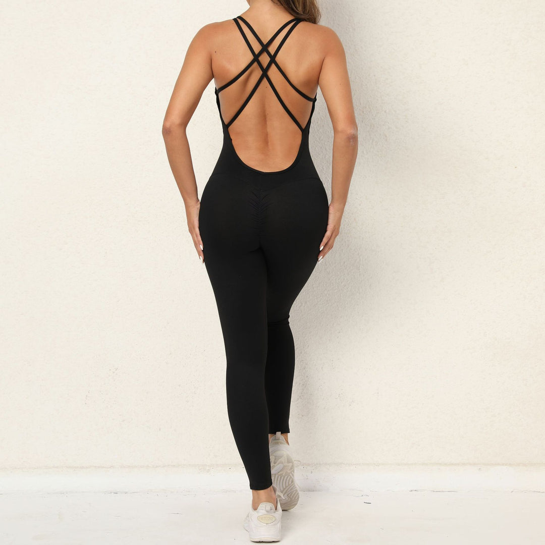 Yoga Jumpsuit With Cross-strap Back Design Quick-drying Tight-fitting Running Sports Fitness Pants Fashion Seamless Leggings For Womens Clothing-THAT FASHION STORE