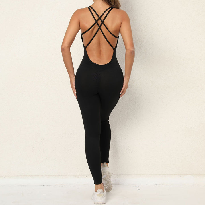 Yoga Jumpsuit With Cross-strap Back Design Quick-drying Tight-fitting Running Sports Fitness Pants Fashion Seamless Leggings For Womens Clothing-THAT FASHION STORE