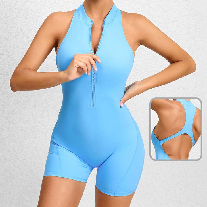 Zippered Yoga Fitness Shorts Jumpsuit Sleeveless Tummy Control Stretch Shapewear Butt Lifting Sportswear Women-THAT FASHION STORE